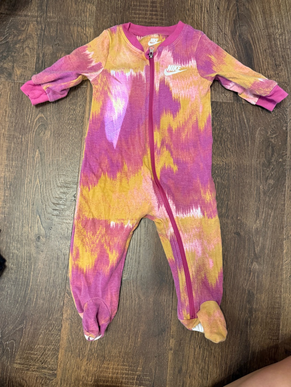 Nike Kids One-Piece Footed Zippered Romper in Pink, Yellow, Purple
